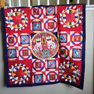 Handmade  Folk Art "Bai Jia Bei" Chinese One Hundred Families Quilt Wall Art